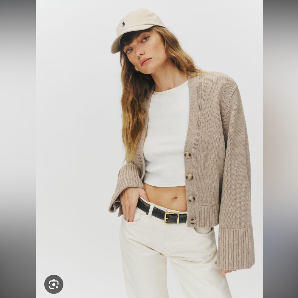 Reformation Nala Cotton Cashmere Cardigan, Stone, Small